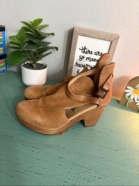 Free People Tan Suede Cutout Ankle Clog Heels